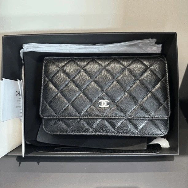 99新 Chanel/香奈儿 黑金/黑银荔枝牛纹路发财woc经典百搭斜挎包