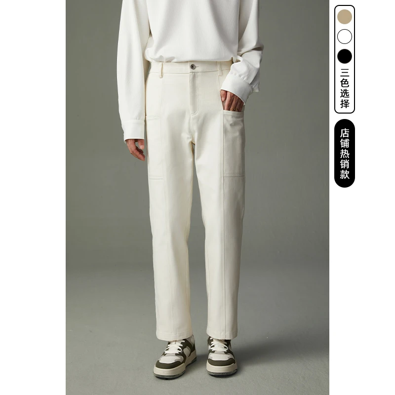 高档白色裤子男款伐木裤直筒工装裤 男士休闲长裤春秋款男裤EA815