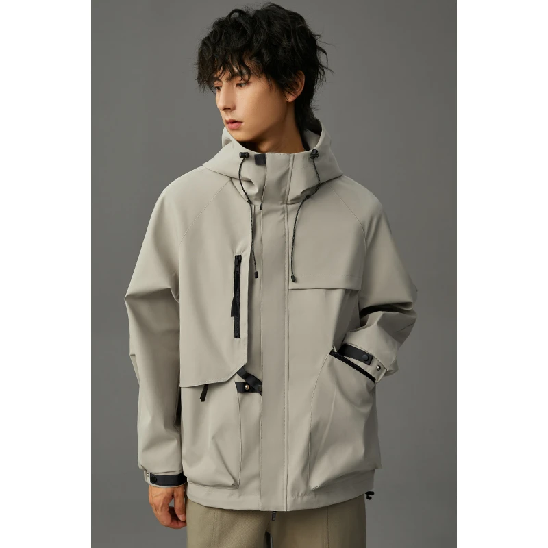 防风冲锋款式外套男秋季新款2023连帽夹克男士休闲户外衣EG977