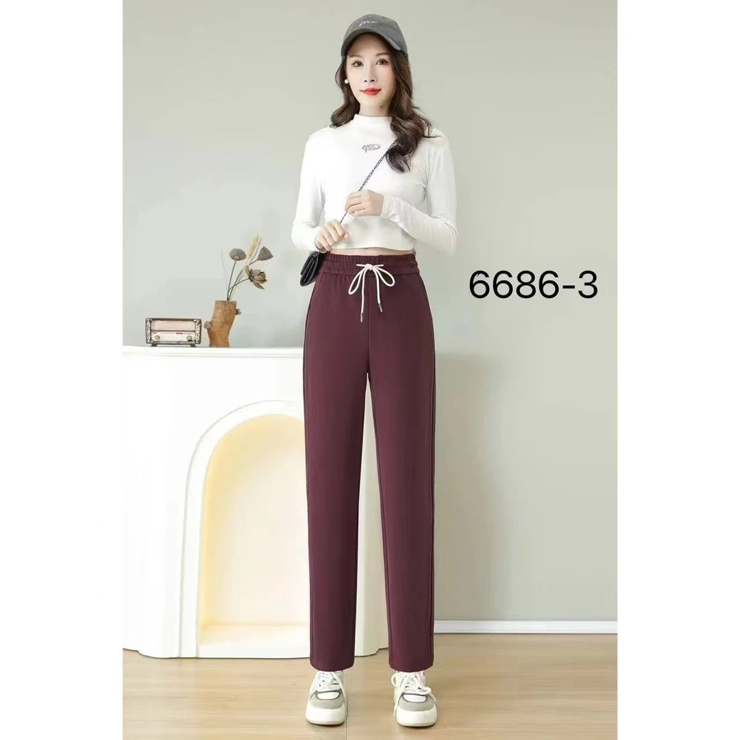 2024-女生高腰弹力显瘦花边烟管裤 6686