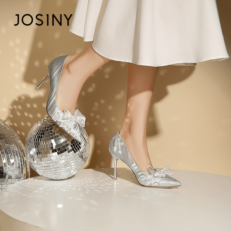 卓诗尼浅口高跟鞋伴娘新娘鞋2024春新款水钻轻奢优雅仙女尖头单鞋