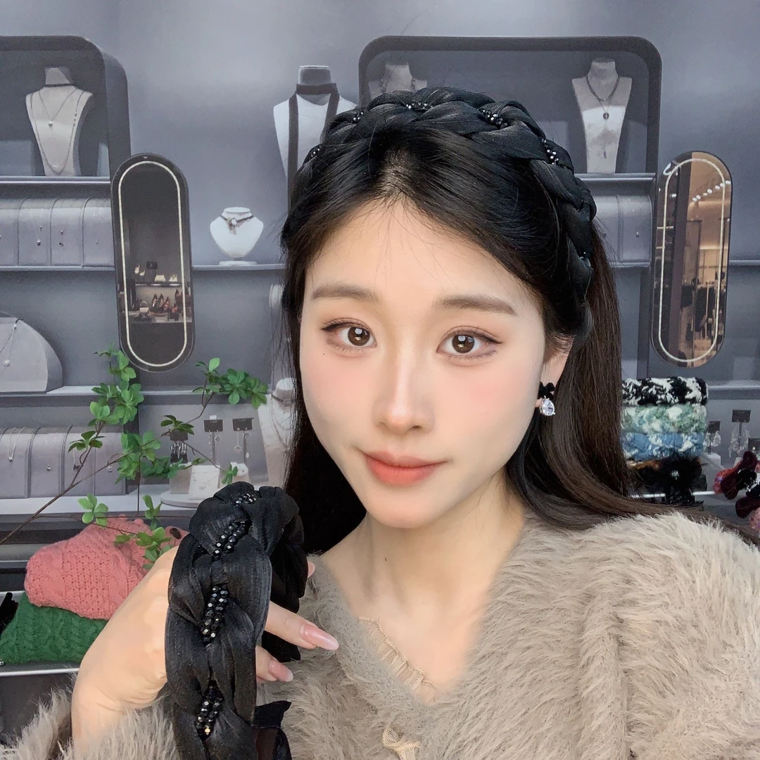 编织水晶简约百搭高级感发卡发箍女2023网红新款高颅顶复古发箍