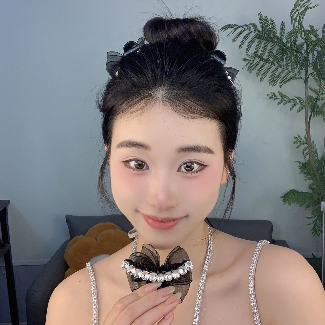 白钻网纱AB面亮钻加长C弧形刘海侧边夹轻奢精致碎发夹