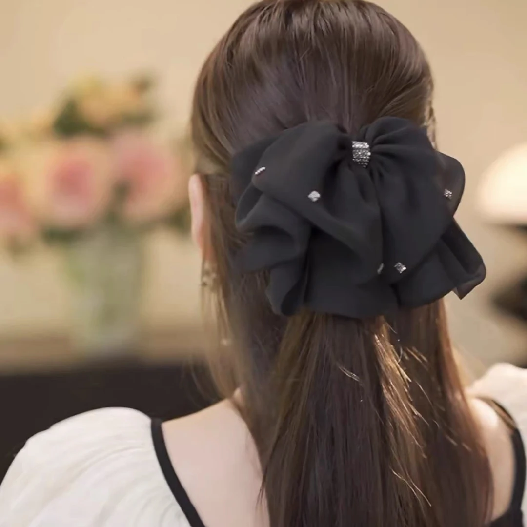 夏季新款气质蝴蝶结飘逸网红轻奢时尚高颅顶鲨鱼夹头饰发饰
