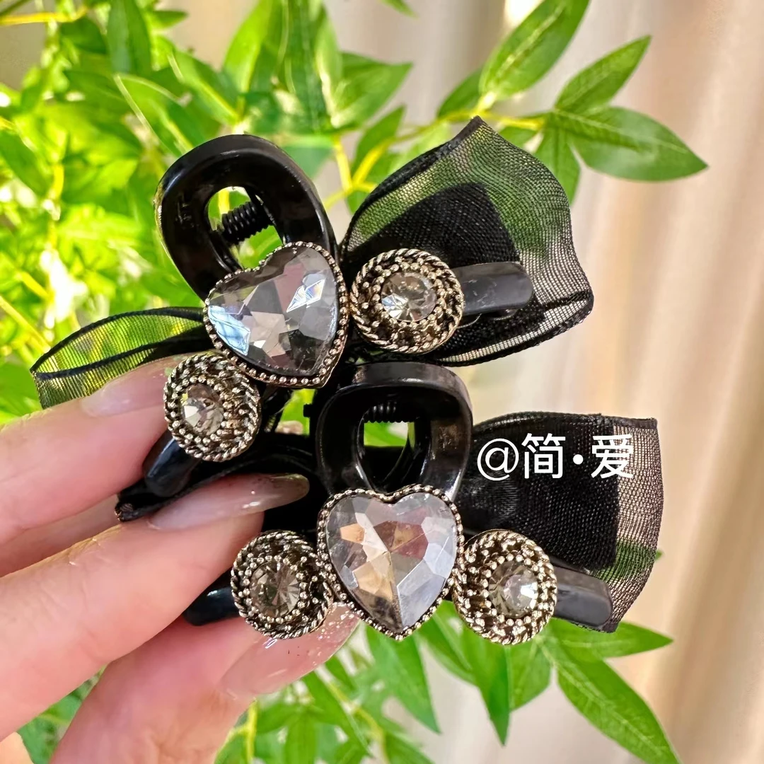 轻奢时尚黑色钻款蝴蝶结刘海夹侧边碎发夹优雅气质公主头发夹发饰