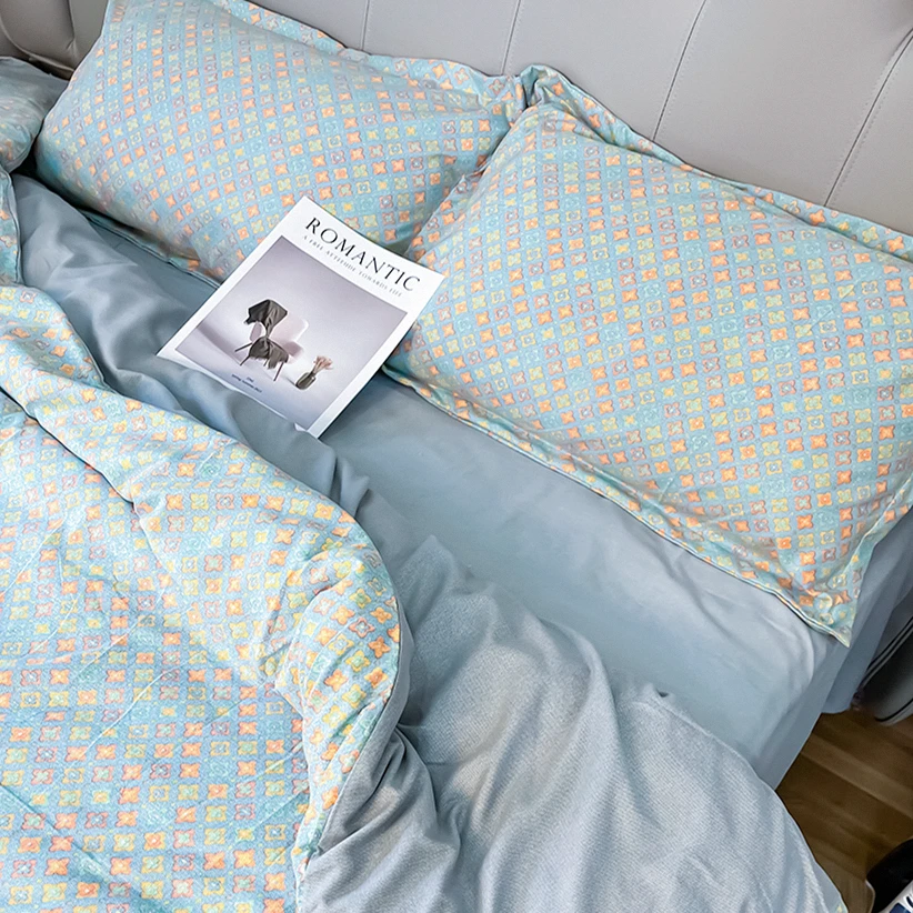 【蓝碎橘碎被套】双层纱棉家用舒适多尺寸亲肤柔软