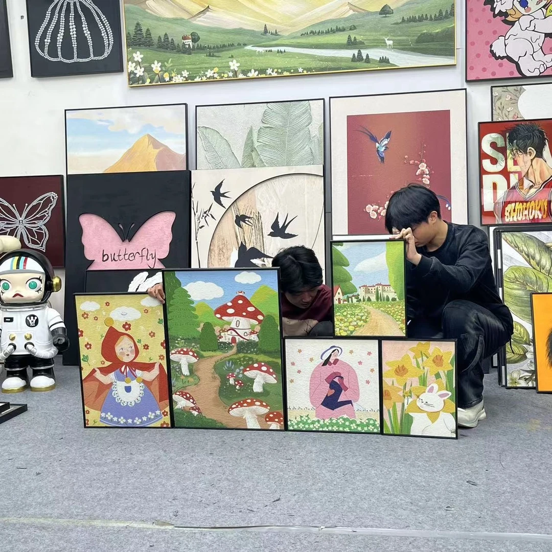 多巴胺风客厅组合装饰画小清新奶油风沙发背景墙画卡通趣味画500