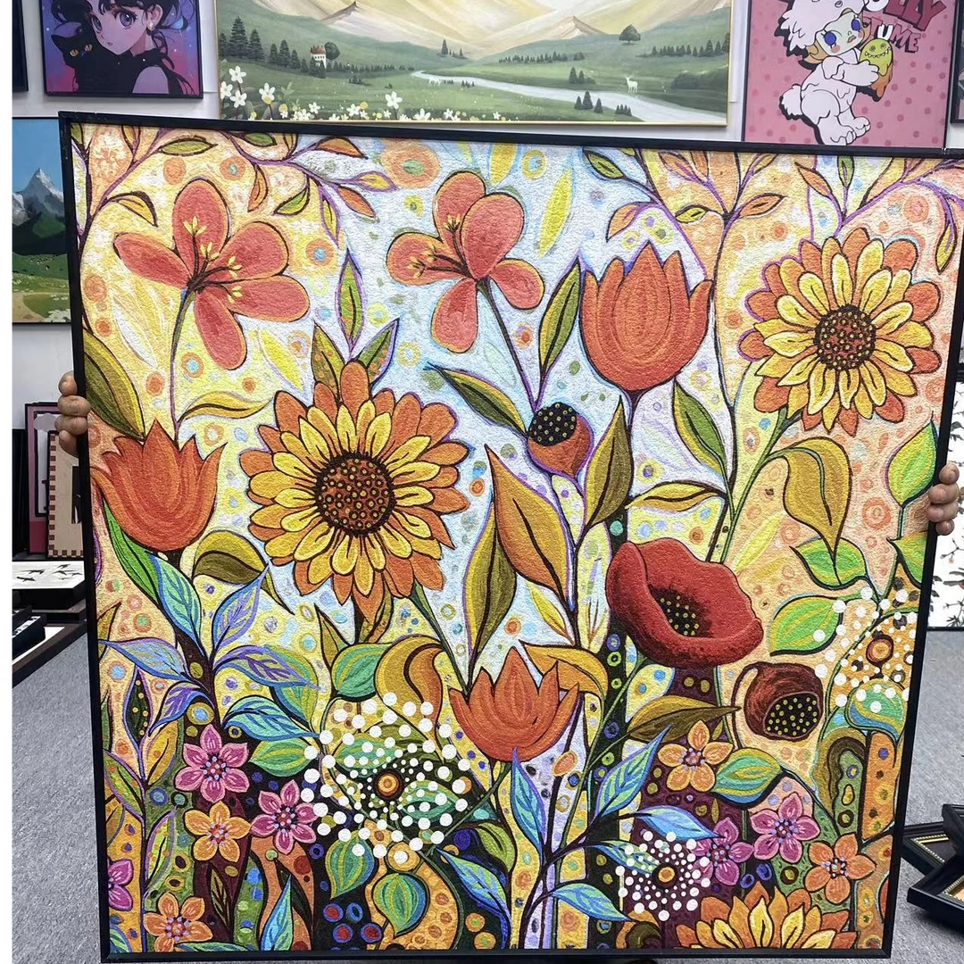 砂岩复古小清新抽象花卉粉色小户型卧室斗柜温馨装饰画餐客厅8080