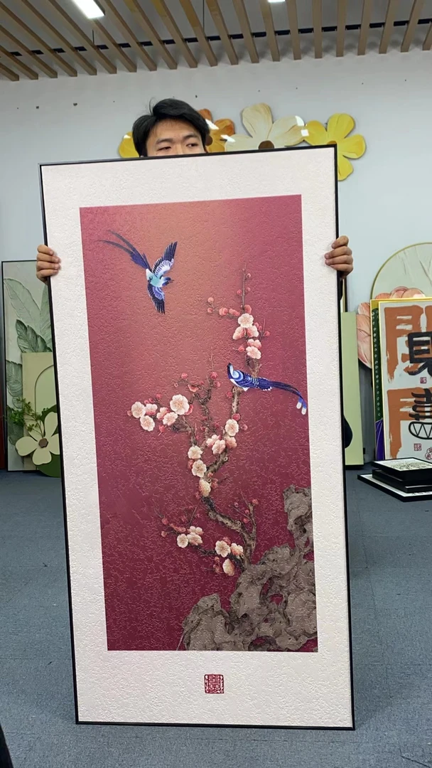 喜气盈门玄关画新中式竖版寓意好花鸟挂画走廊过道高级感画80160