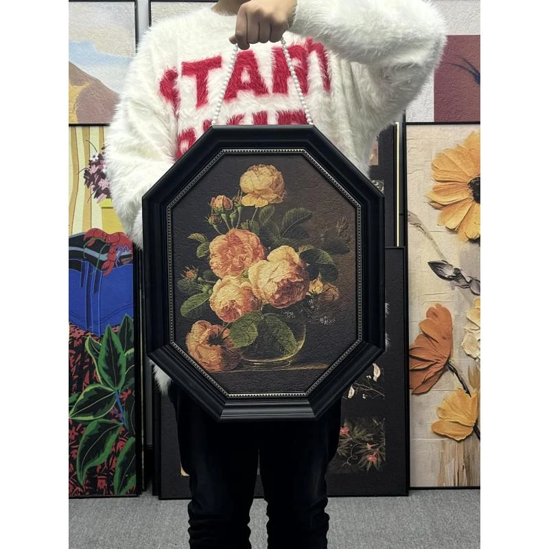 美式轻奢复古挂画客厅餐厅装饰画玄关走廊花卉床头简约装饰画八角