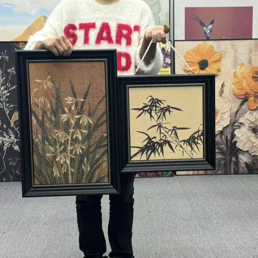 新中式客厅装饰画法式混搭墨竹国风壁画玄关书房挂画360