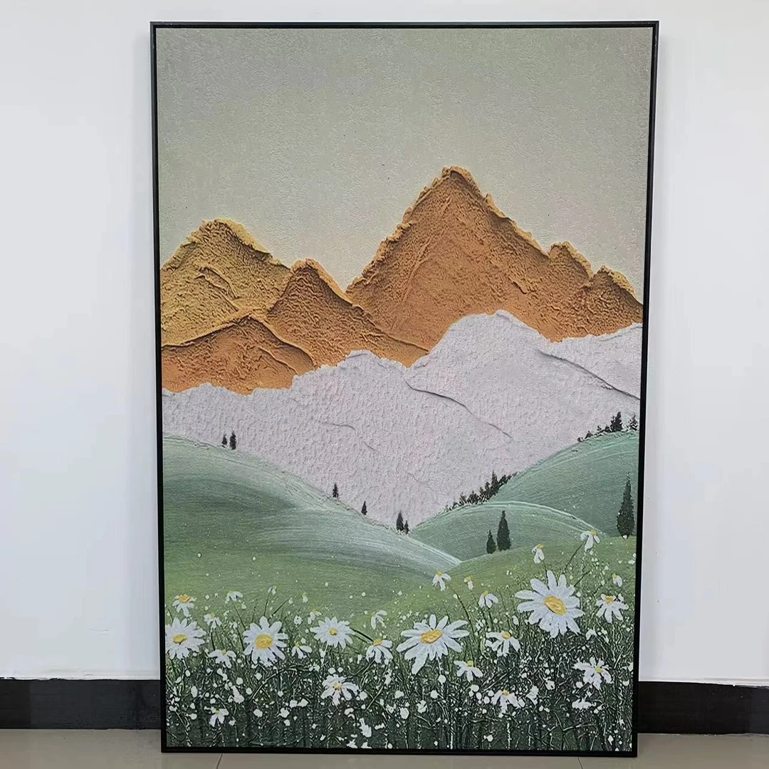 暖色调轻奢抽象风景《富贵金山》入户玄关装饰走廊客厅挂画80120