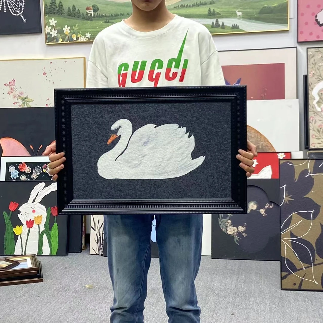 法式中古风挂画复古卧室床头玄关柜摆画高级感黑色画白天鹅146