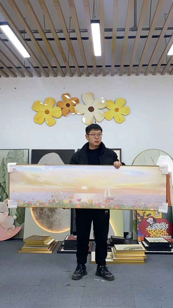 北欧客厅画治愈温馨海景日出沙发背景墙挂画一帆风顺餐厅画50180