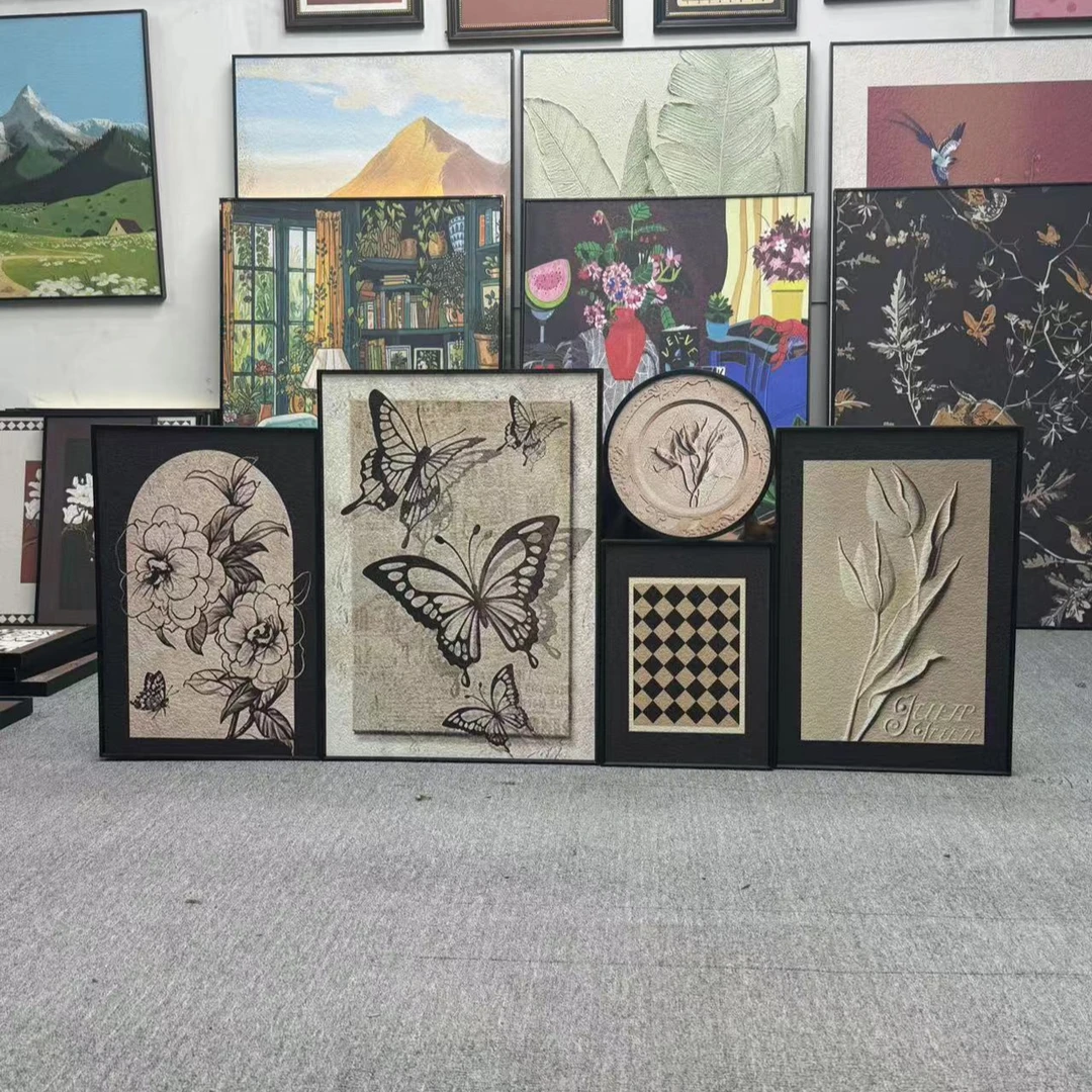 法式客厅装饰画美式复古高级感蝴蝶沙发背景墙挂画中古风组合500