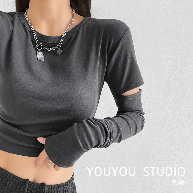 【蕉蕉推荐】新款女长袖T恤内搭长袖短款高腰春秋修身上衣32010