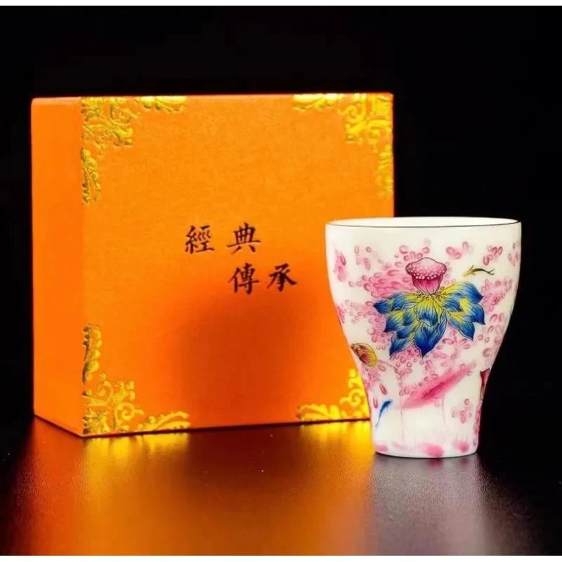 德化陶瓷羊脂玉瓷荷塘鱼趣荷花描金主人杯高端陶瓷泡茶茶具@A1319