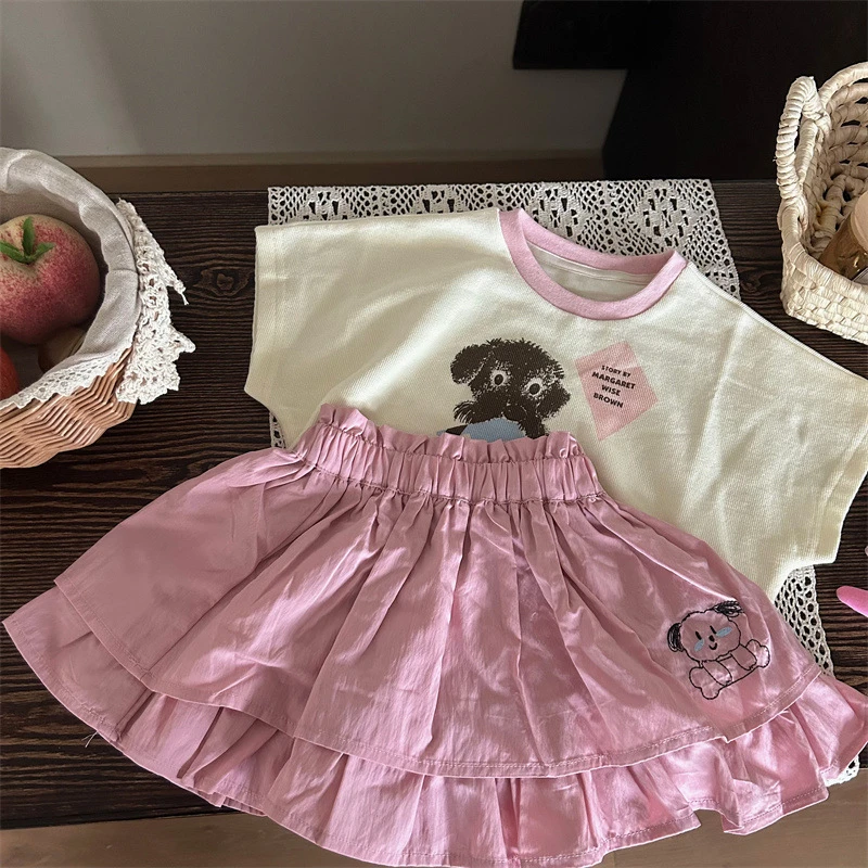 韩版童装2024新款春夏女童卡通印花T恤女宝宝半身裙2453