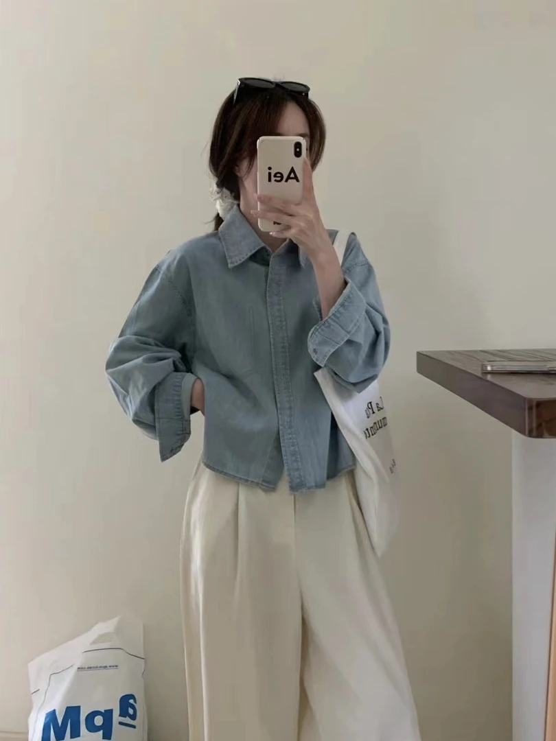 水洗牛仔长袖外套休闲百搭小个子通勤衬衫