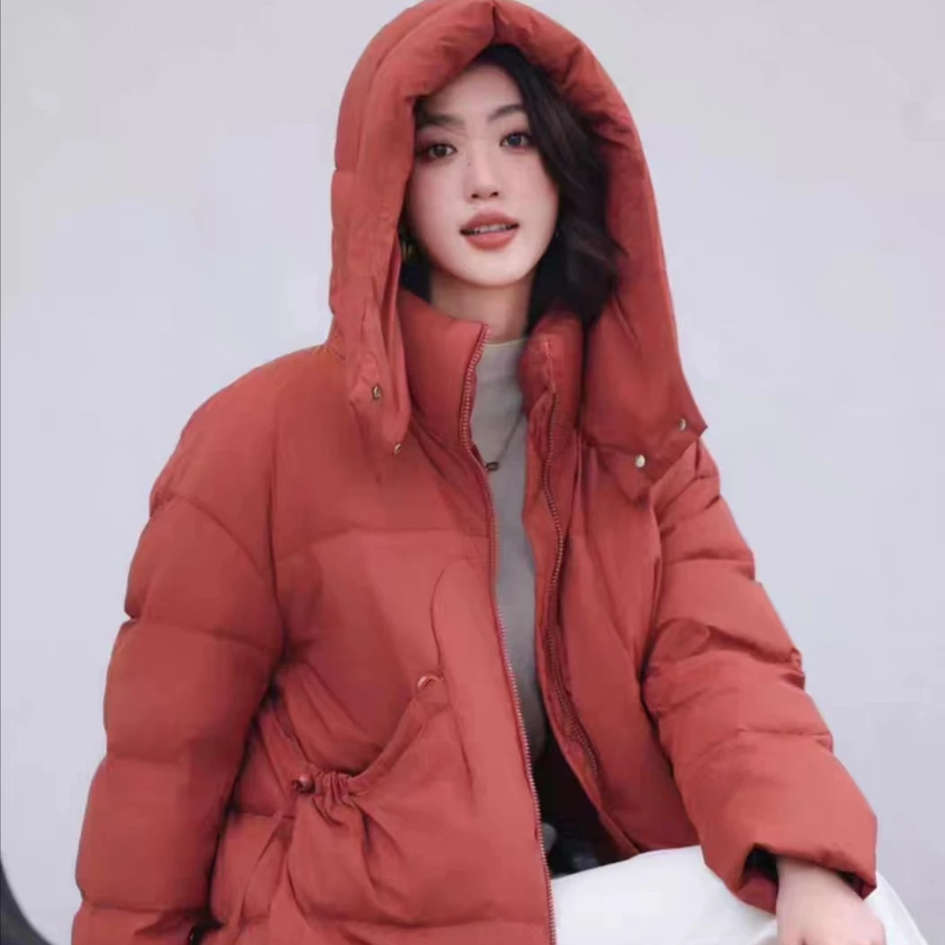 新款带帽羽绒服加厚通勤长袖韩版宽松女装#8316