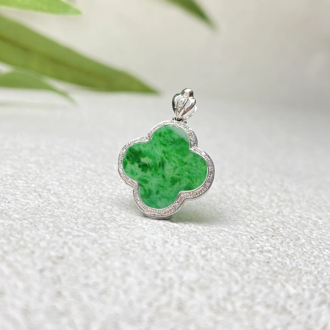 【逍遥】天然A货翡翠18K幸运草吊坠*345/801/多样性发/1件