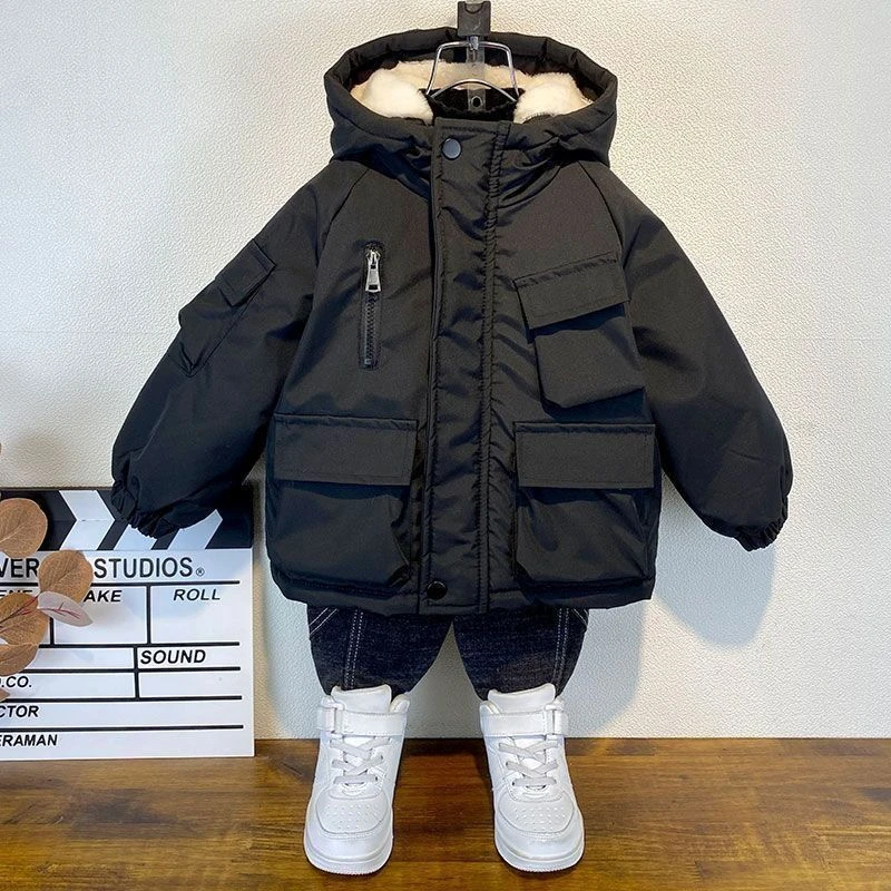男童加绒棉衣2024新款冬季棉服加厚保暖外套上衣连帽爆款派克棉袄