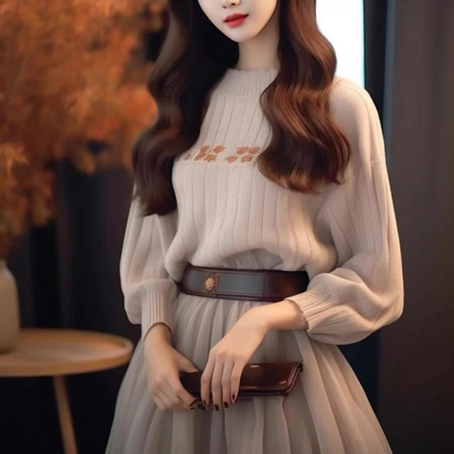 秋冬季新款温柔系气质小香风针织上衣半身裙显瘦两件套装