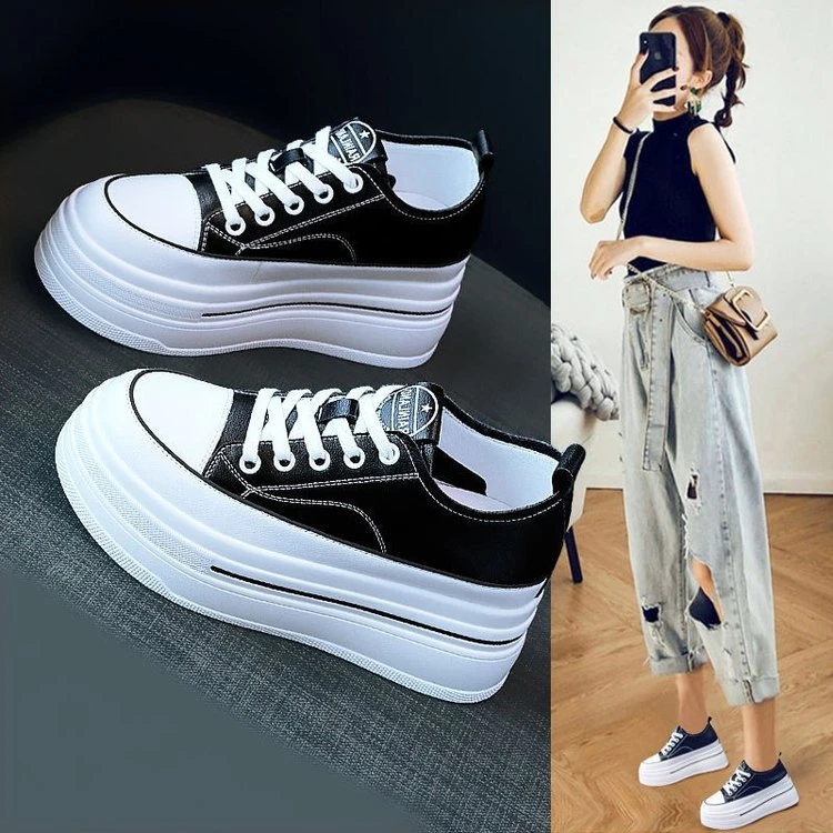 厚底帆布鞋女2024年新款夏季网面透气小白鞋百搭爆款松糕休闲板鞋