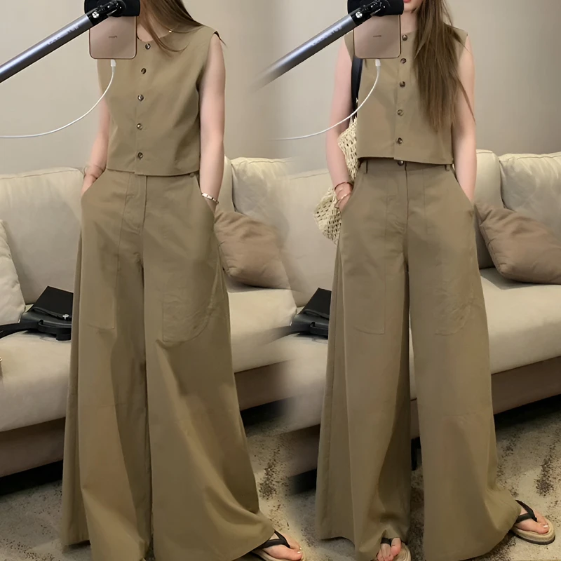 御姐风前后两穿背心马甲气质女设计感不规则口袋复古御姐风女套装