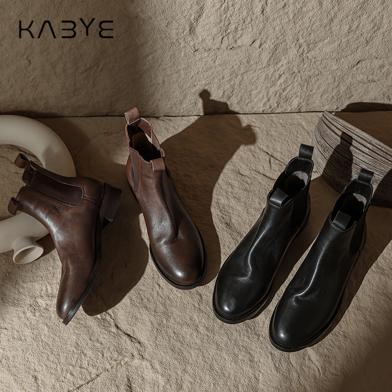 【福利款】切尔西短靴女圆头休闲百搭真皮复古厚底秋冬英伦短筒靴子