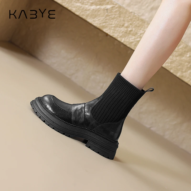 针织弹力短靴瘦瘦靴时尚百搭秋冬季网红显瘦圆头英伦风厚底袜子靴