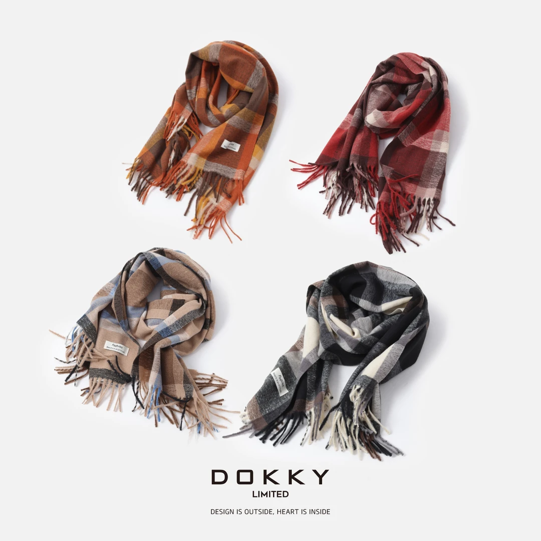 【情侣款.暖冬来信】DOKKY软糯亲肤.时髦撞色格纹|加宽加厚流苏围巾