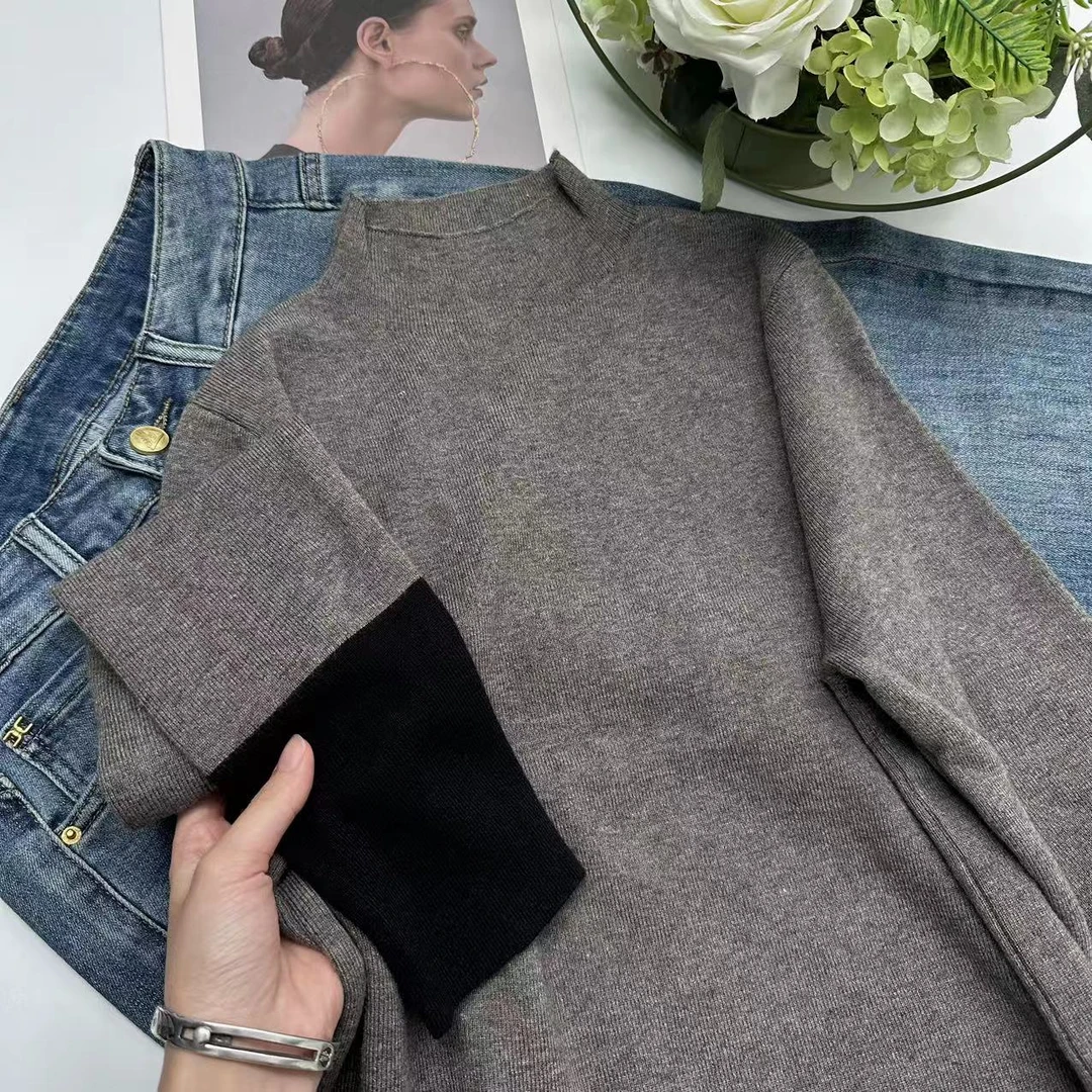 飞飞家 冬季新款内搭韩版拼色打底针织衫Y5326灰