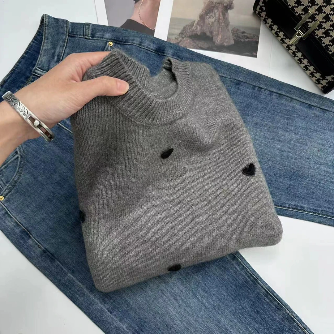 【心愿】冬季穿搭韩版爱心圆领针织衫Y5136红