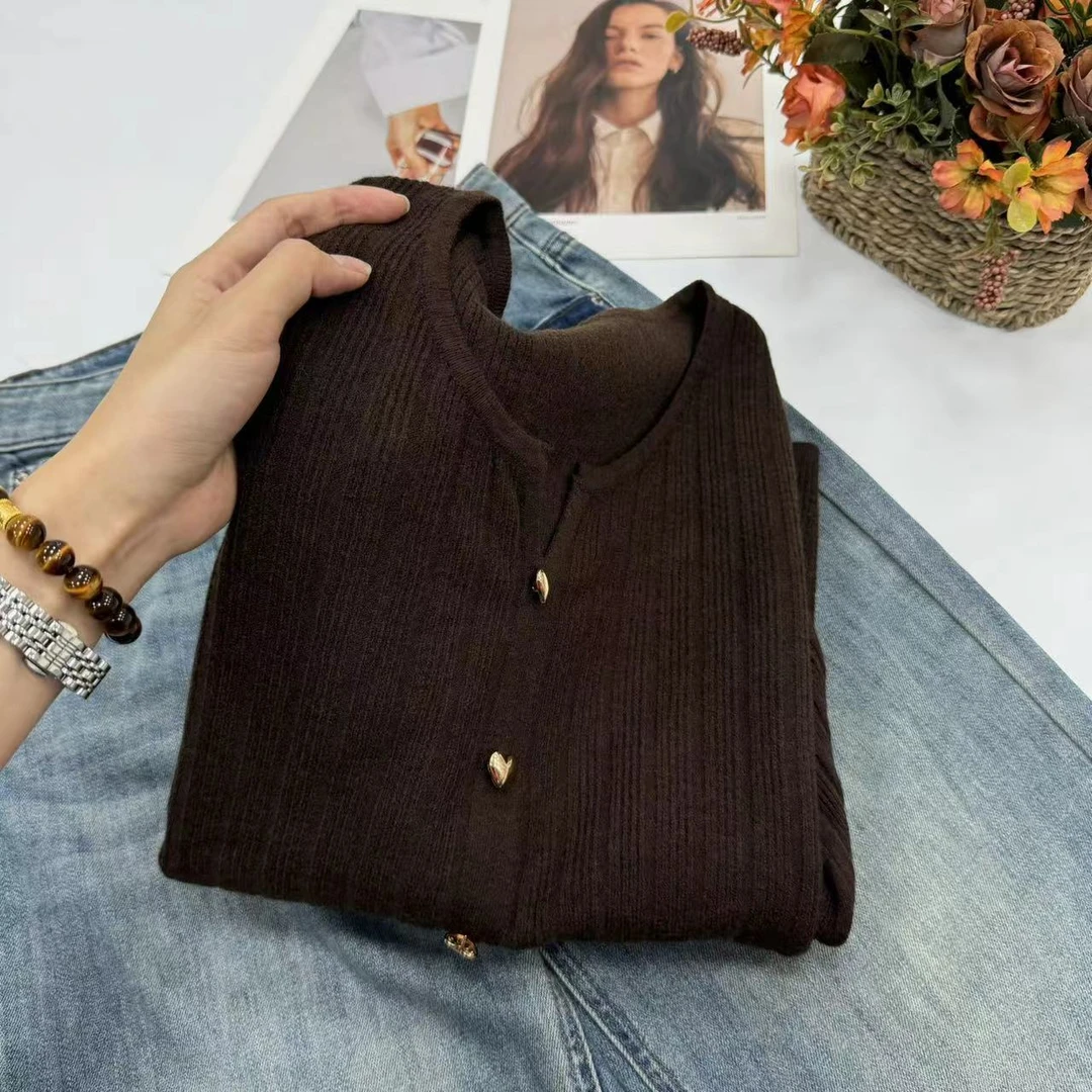 飞飞家 秋季复古小金爱心扣假两件Y5227咖