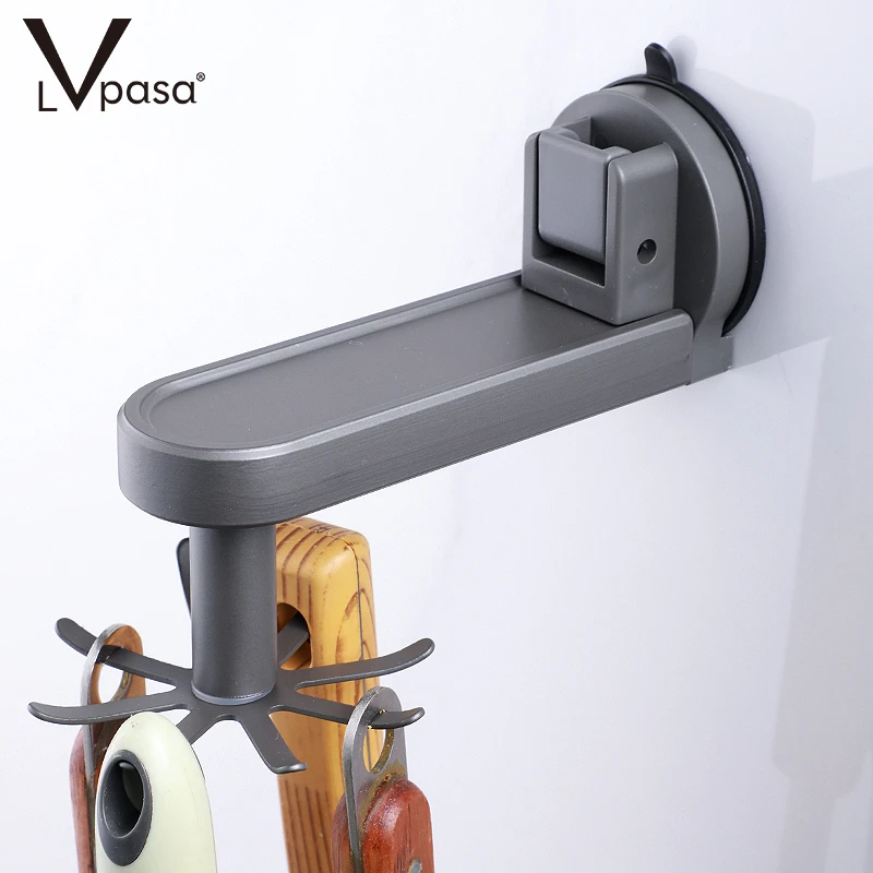 厨房旋转挂钩吸盘壁挂式置物架家用免打孔锅具勺子收纳架锅铲挂架