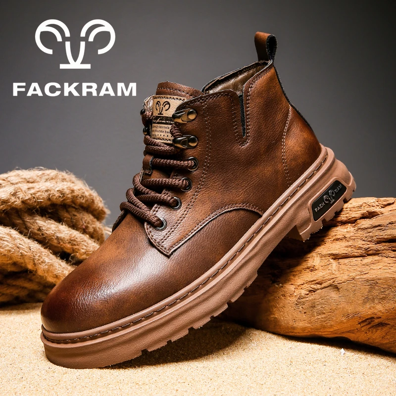 FACKRAM男款加绒男士马丁靴2024新款秋冬百搭英伦复古潮流短靴