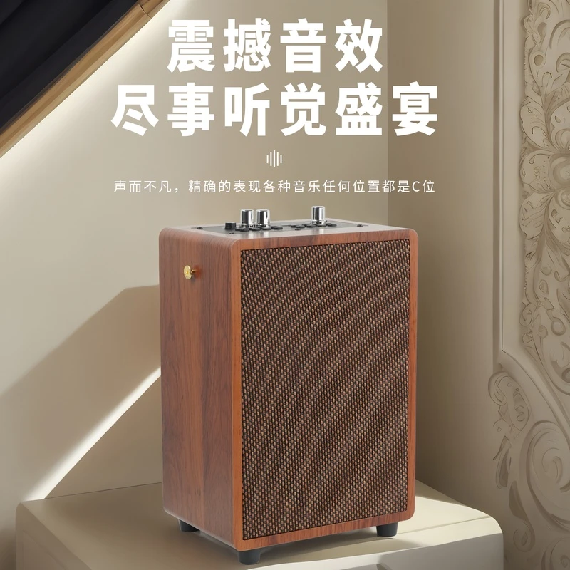 复古便携手提音响502无线蓝牙K歌双无线麦蓝牙音箱