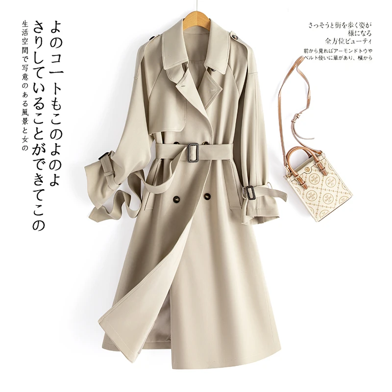 时尚穿搭风衣女中长款2025春新款宽松经典外套气质大衣高级感系带