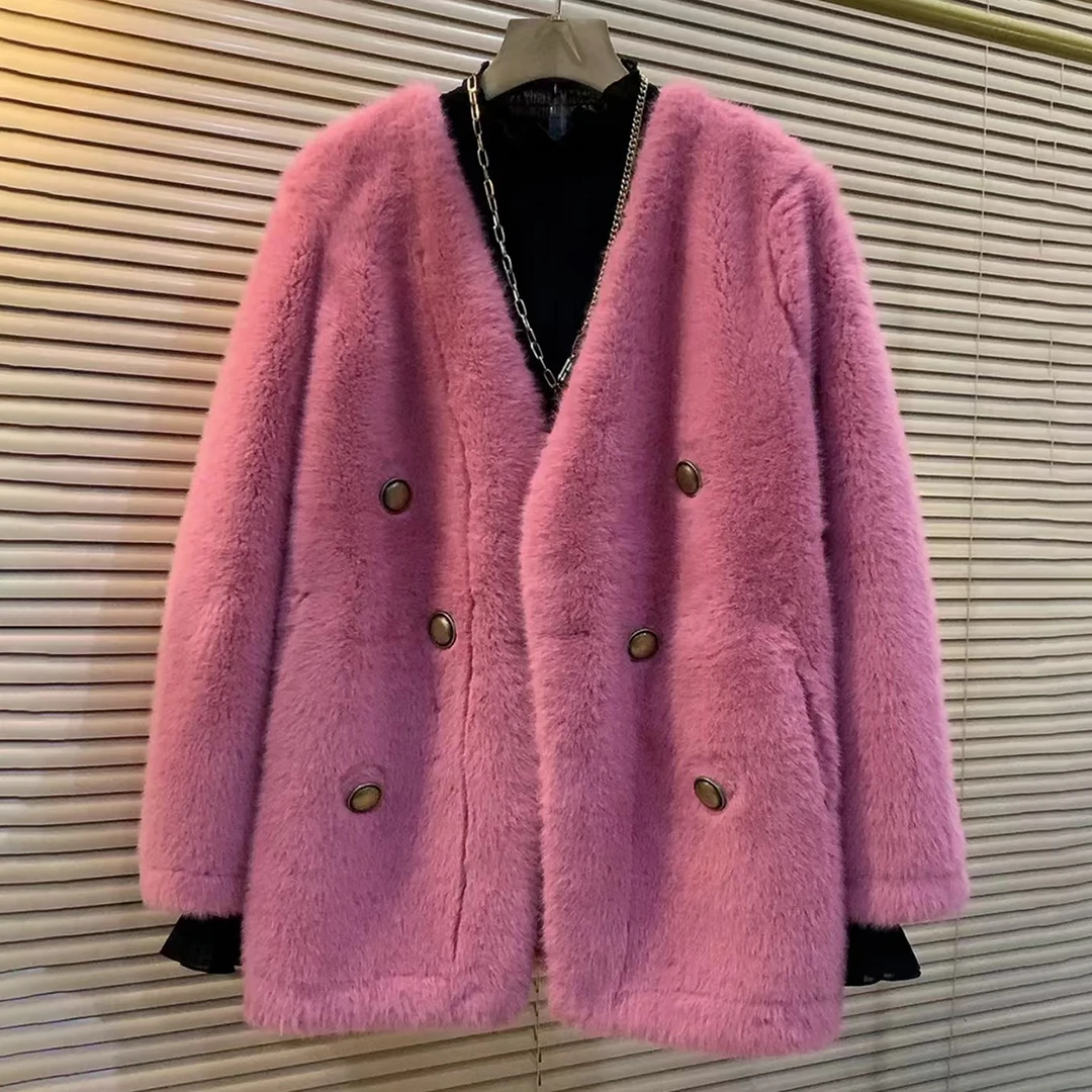 胖妹妹大码女装时尚洋气皮毛一体大衣外套女秋冬新款气质开衫上衣