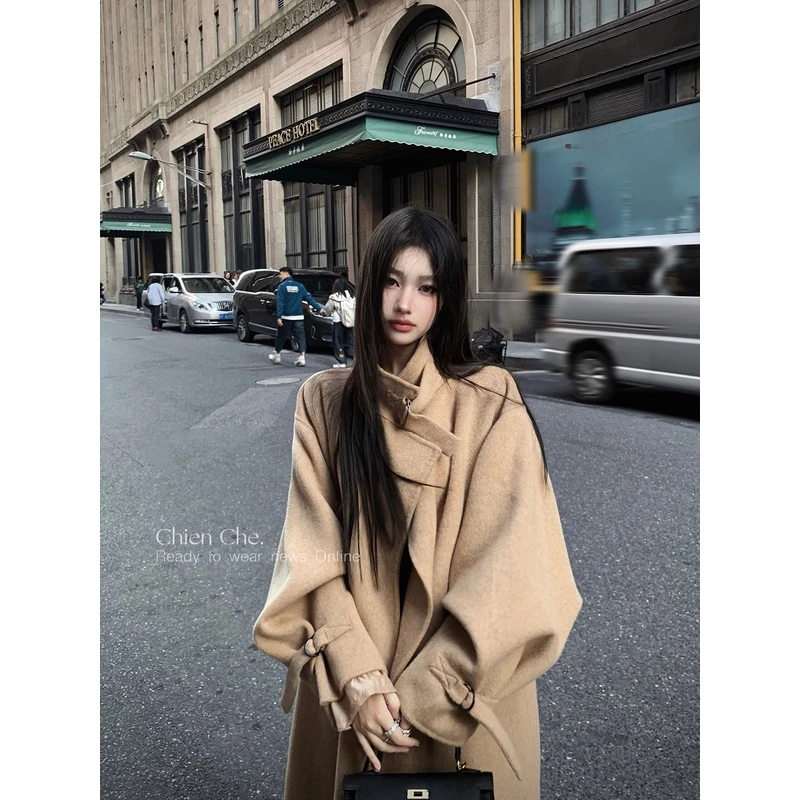 车迟恩Chien 本命大衣绵羊毛骆驼绒小个子高级感双面呢长款外套女