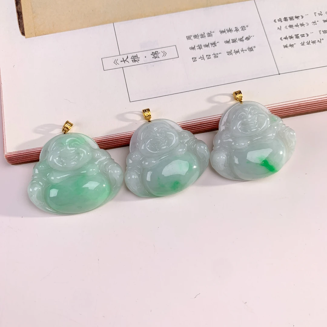 【春节不打烊】天然A货翡翠佛公18k金镶嵌配绳多样性发货&386283