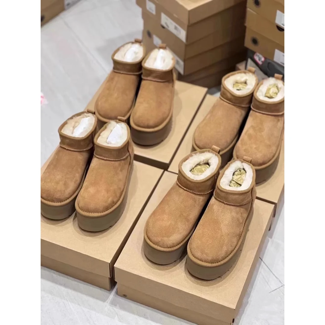 回力瑞2023秋冬新款羊皮毛一体雪地靴女加绒加厚保暖厚底增高短靴