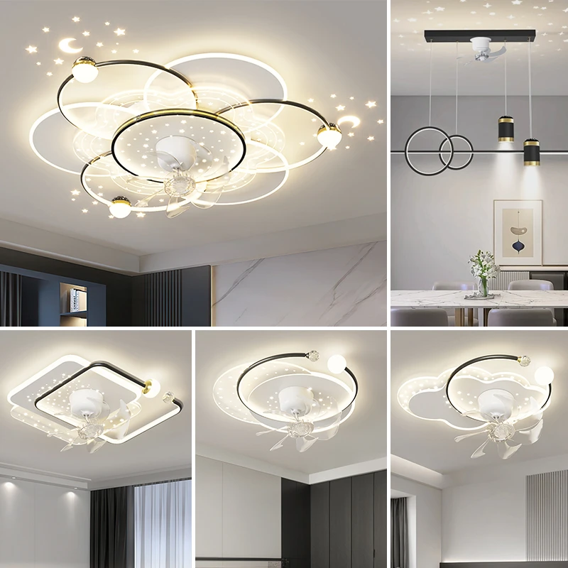 美瞳2025新款简约现代360度静音摇头旋转电扇灯具客厅风扇吸顶灯