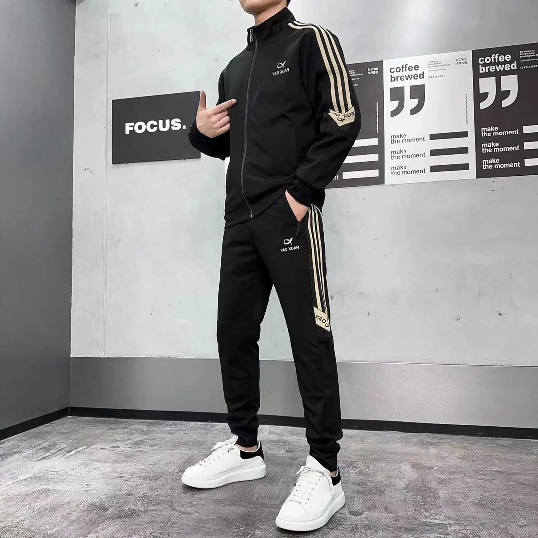 2023秋冬季新款男士休闲时尚运动男款韩版百搭潮流立领套装2316