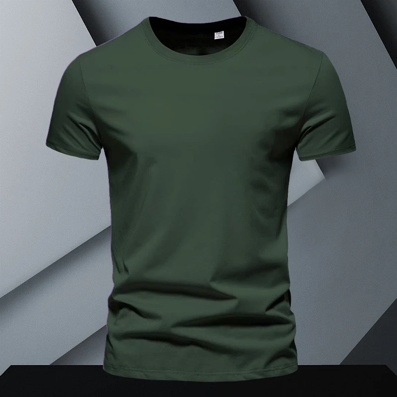 高支丝光棉科技冷感夏季短袖t恤 男士半袖打底衫纯色上衣服圆领衫