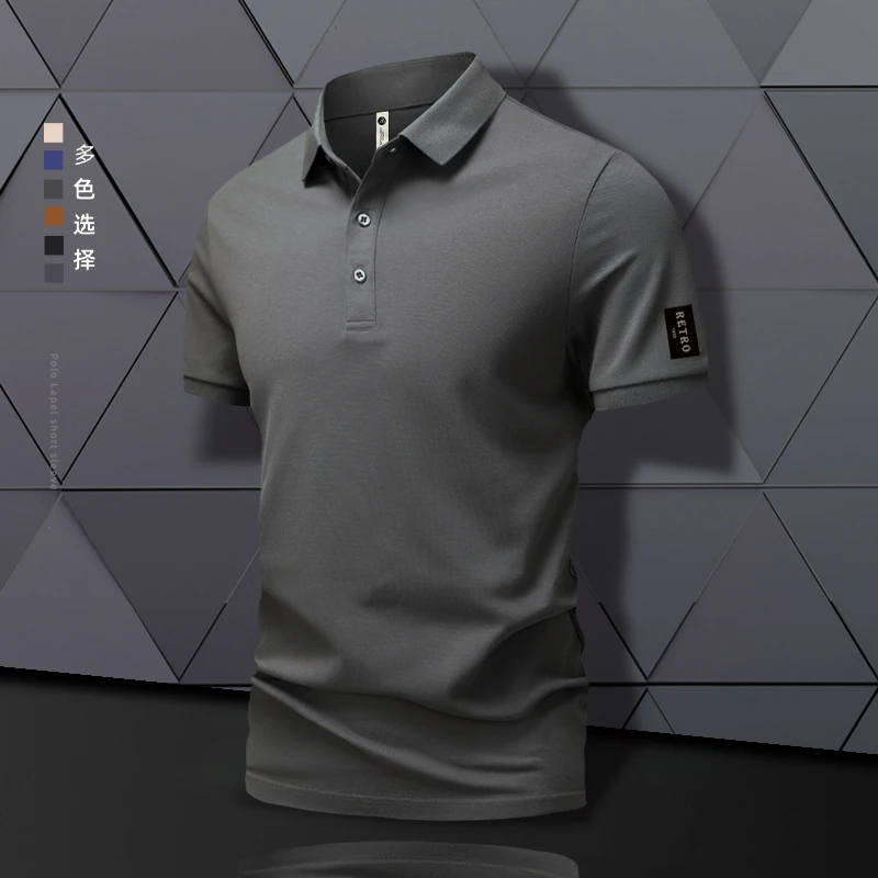 复古POLO衫短袖T恤男士翻领半袖 夏季休闲多色珠地棉纯色商务上衣