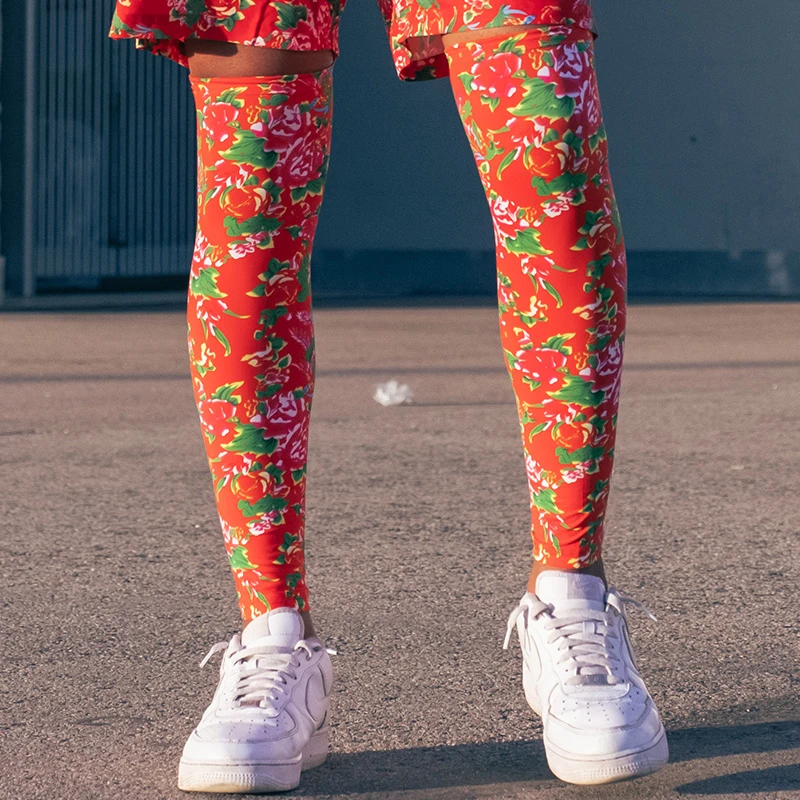 夏季国潮复古东北大花防晒速干清凉腿套户外运动跑步骑行护膝脚套