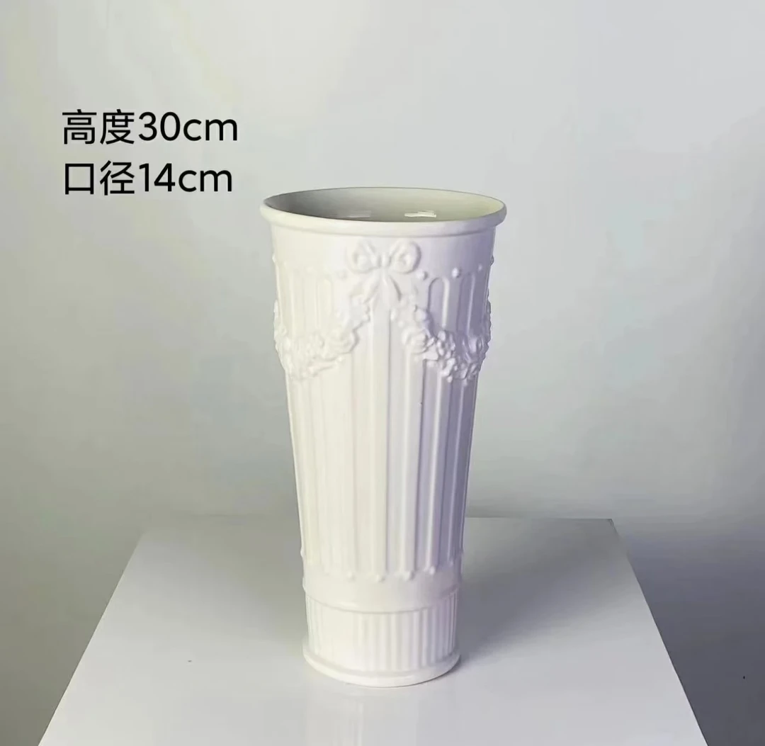 【陌上花开】白色陶瓷花瓶--罗马浮雕  （实物以直播间展示为准～）