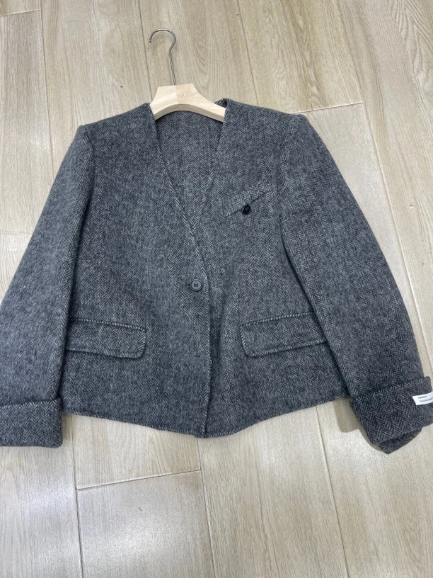 【大欣家】013灰色卷边羊绒大衣